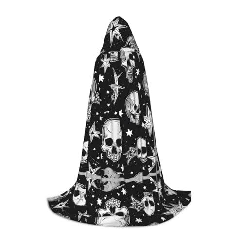 JAYWIS Weißer Punk-Totenkopf-Druck, Jugend-Kapuzenumhang – bedruckter, verstellbarer Umhang für Teenager, Halloween-Abenteuer, Partys und festliche Anlässe, Größe L JAYWIS Weißer Punk-Totenkopf-Druck, Jugend-Kapuzenumhang – bedruckter, verstellbarer Umhang für Teenager, Halloween-Abenteuer, Partys und festliche Anlässe, Größe L von JAYWIS
