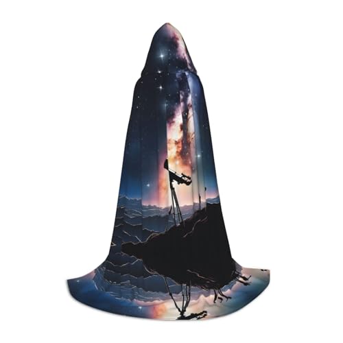 JAYWIS Weltraum-Galaxie mit Teleskop-Druck, Jugend-Kapuzenumhang, bedruckter, verstellbarer Umhang für Teenager, Halloween-Abenteuer, Partys und festliche Anlässe, Größe M von JAYWIS