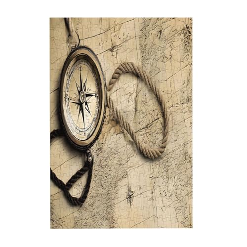 Kompasskarten-Druck, 300-teiliges Bilder-Puzzle – Holz für Erwachsene, Familienspaß und Entspannungsgeschenk von JAYWIS