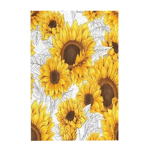 Kunstdruck mit Sonnenblumen-Motiv, 300-teiliges Bilderpuzzle, Holz für Erwachsene, Familienspaß und Entspannungsgeschenk von JAYWIS