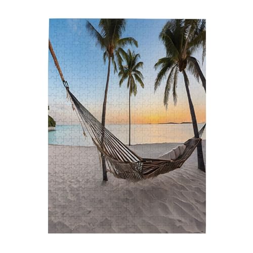 Paradiesstrand mit Hängematte, Kokospalmen – Druck 500 Teile Bilderpuzzles für Erwachsene, umweltfreundliches Holzpuzzle mit Bildern, Geschenk für Familienspaß und Entspannung von JAYWIS