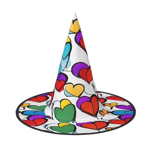 Regenbogenfarbene Gay-Pride-Herzen, bedruckt, volle Abdeckung, Halloween-Hut für Erwachsene, verstaubare Hexen-Kopfbedeckung für Renaissance-Messen, Gothic-Partys und Festivals Regenbogenfarbene Gay-Pride-Herzen, bedruckt, volle Abdeckung, Halloween-Hut für Erwachsene, verstaubare Hexen-Kopfbedeckung für Renaissance-Messen, Gothic-Partys und Festivals von JAYWIS