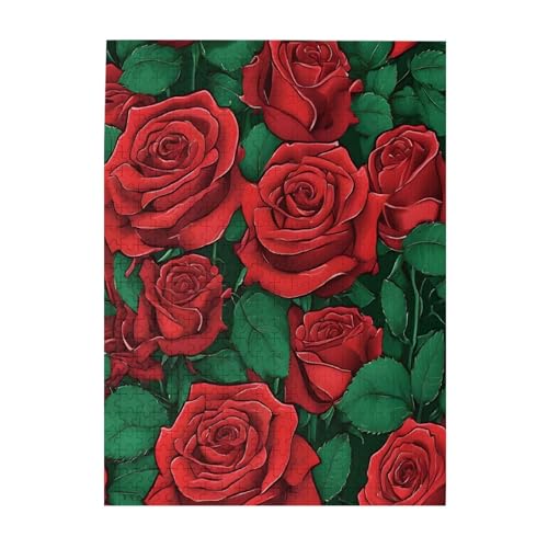 Rote Rose – Druck 500 Teile Bilderpuzzles für Erwachsene, umweltfreundliches Holzpuzzle mit Bildern, Geschenk für Familienspaß und Entspannung von JAYWIS