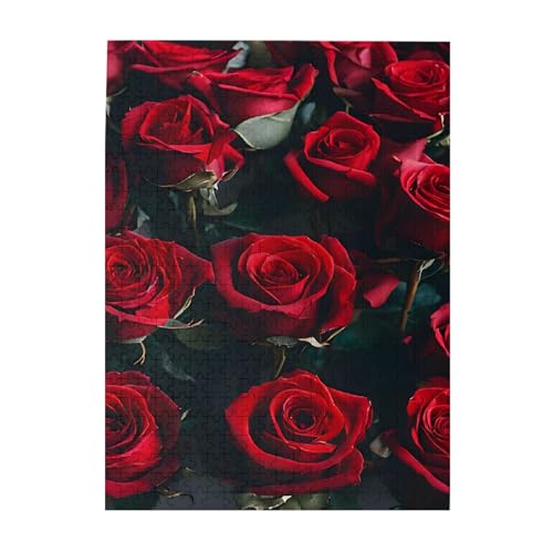 Rote und schwarze Rose – Druck 500 Teile Bilderpuzzles für Erwachsene, umweltfreundliches Holzpuzzle mit Bildern, Geschenk für Familienspaß und Entspannung von JAYWIS