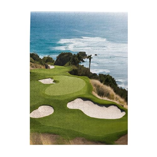 Strand-Golfplatz-Druck, 500-teiliges Bilderpuzzle für Erwachsene, umweltfreundliches Holzpuzzle mit Bildern, Geschenk für Familienspaß und Entspannung von JAYWIS
