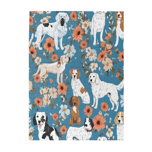 Sweet Basset Hound Florals – Druck 500 Teile Bilderpuzzles für Erwachsene, umweltfreundliches Holzpuzzle mit Bildern, Geschenk für Familienspaß und Entspannung von JAYWIS