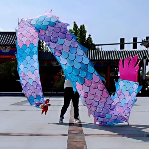Tanzband Farbenfroher Scale-Drachen-Poi-Drachen, Waschbares Drachen-Streamer-Set mit Echtem 3D-Drachenkopf, Kunst-Tanzflagge für Körperliches Training im Freien ( Color : Blue , Size : 10 m (33 ft) ) von JAYWIS