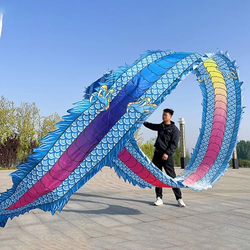 Tanzband Tanz-Drachen-Band-Streamer für Quadratische Übungen, Fitness-Drachen-Poi-Set mit Drachenkopf und Schaukelseil, Outdoor-Fitness-Jonglier-Drachen-Streamer ( Color : Blue , Size : 12 m (39 ft) ) von JAYWIS