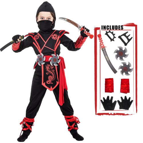 JAZGROM Roter Ninja Kinder-Kostüm, Outfit-Set, roter Drache, Ninja-Kostüm, Halloween, Rollenspiel JAZGROM Roter Ninja Kinder-Kostüm, Outfit-Set, roter Drache, Ninja-Kostüm, Halloween, Rollenspiel von JAZGROM