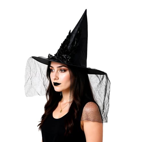 JAZTAKU Halloween Schwarzer Hexenhut Kostüm Zubehör Frauen Gothic Schwarze Rose Hüte für Halloween Party Cosplay JAZTAKU Halloween Schwarzer Hexenhut Kostüm Zubehör Frauen Gothic Schwarze Rose Hüte für Halloween Party Cosplay von JAZTAKU