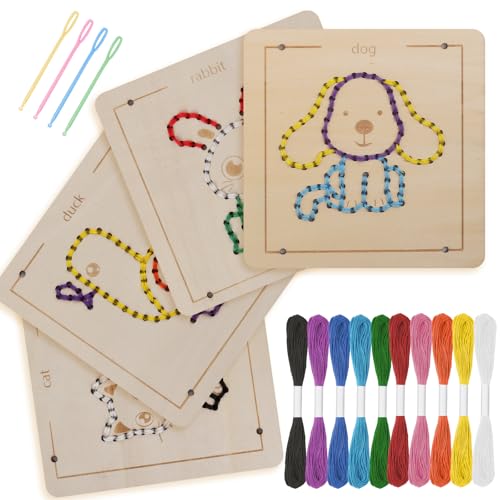 Montessori Holz-Fädelspielzeug für Kleinkinder und Kinder 2-4 & 5-7 Jahre – Feinmotorik Nähspiel & Lernspielzeug – Vorschulspielzeug Sensorik Geschenk für Jungen & Mädchen 1 2 3 4 Jahre von JAiiMen