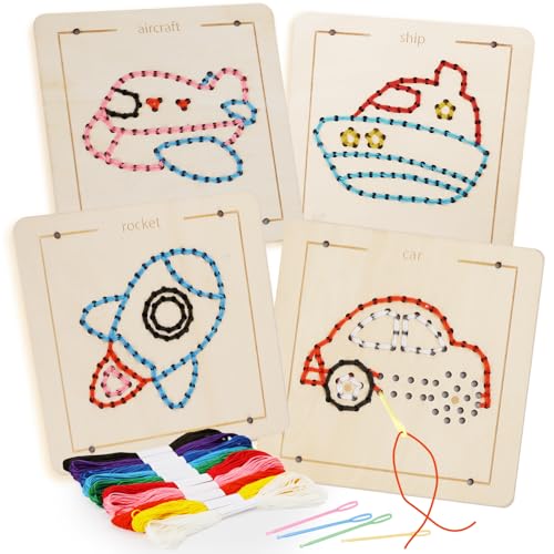Montessori Holz-Fädelspielzeug für Kleinkinder und Kinder 2-4 & 5-7 Jahre – Feinmotorik Nähspiel & Lernspielzeug – Vorschulspielzeug Sensorik Geschenk für Jungen & Mädchen 1 2 3 4 Jahre von JAiiMen