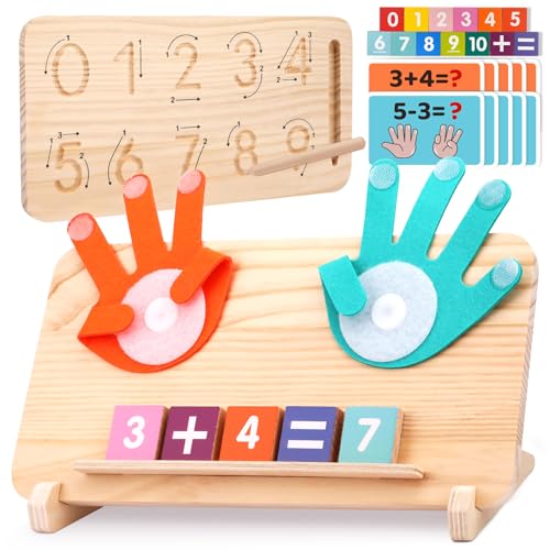 Montessori Lernspielzeug für Kleinkinder von 2-4 Jahren, doppelseitiges Fingerzähl- und Zahlen-Nachspurbrett, Zahlenbausteine, pädagogisches Mathematik-Holzspielzeug für Jungen Mädchen 1 3 5 Jahren von JAiiMen