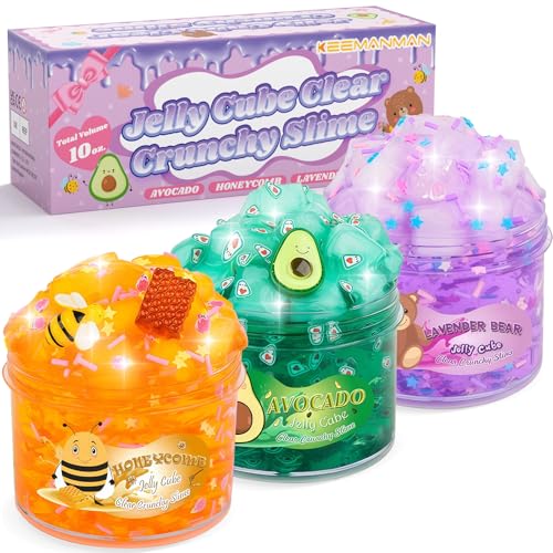 Slime-Set – 3er-Pack Jelly Cube Klarer Crunchy Slime mit Avocado-, Honigwaben- & Lavendelbär-Charms – Preppy & Ästhetisches Spielzeug – Süßes Stressabbau-Spielzeug & Coole Geburtstagsgeschenke für Mäd Slime-Set – 3er-Pack Jelly Cube Klarer Crunchy Slime mit Avocado-, Honigwaben- & Lavendelbär-Charms – Preppy & Ästhetisches Spielzeug – Süßes Stressabbau-Spielzeug & Coole Geburtstagsgeschenke für Mäd von JAiiMen