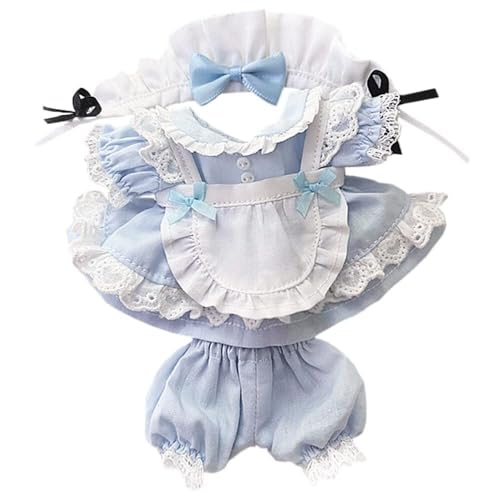 15 cm Plüsch-Puppenkleidung, Dienstmädchen-Set, Kopfschmuck, Kleid, Schürze, Shorts, 6 Zoll Puppen-Anziehsachen (Size : Blue) von JBHWUBEC