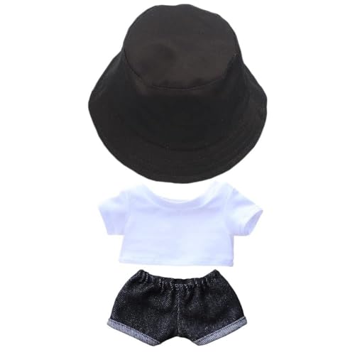 20cm Plush Doll Clothes Solid Color Bucket Hat White T-Shirt Jeans 8in Doll Accessories ( Size : Black-15cm ) von JBHWUBEC