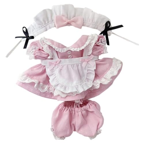 JBHWUBEC 15 cm Plüsch-Puppenkleidung, Dienstmädchen-Set, Kopfschmuck, Kleid, Schürze, Shorts, 6 Zoll Puppen-Anziehsachen (Size : Pink) von JBHWUBEC