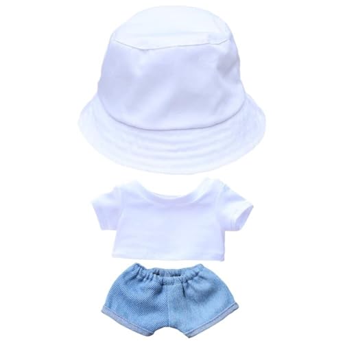 JBHWUBEC 20cm Plush Doll Clothes Solid Color Bucket Hat White T-Shirt Jeans 8in Doll Accessories (Size : White-20cm) von JBHWUBEC