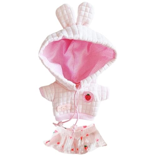 JBHWUBEC 20cm Plushie Doll Checkered Hoodie Jeans 8in Kpop Stuffed Doll Clothing (Size : Pink) von JBHWUBEC