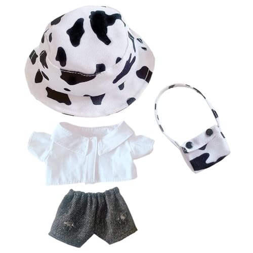 JBHWUBEC Doll Clothes Suit 20cm(7.8in) Plush Doll Clothes Hat + Shirt + Shorts + Backpack 4-Piece Set Doll Dressup Fisherman's Hat Denim Shorts Striped Shirt (Size : White) von JBHWUBEC