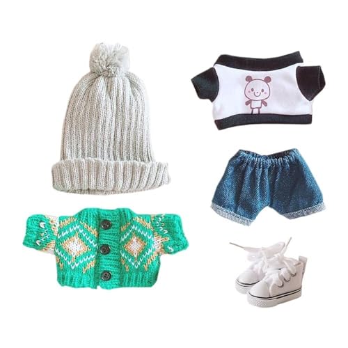 JBHWUBEC Doll Clothes Suit 7.8in/20cm Plush Doll Clothes Hat+ Sweater + T-Shirt + Shorts + Shoe 5-Piece Set Green Vintage Sweater von JBHWUBEC