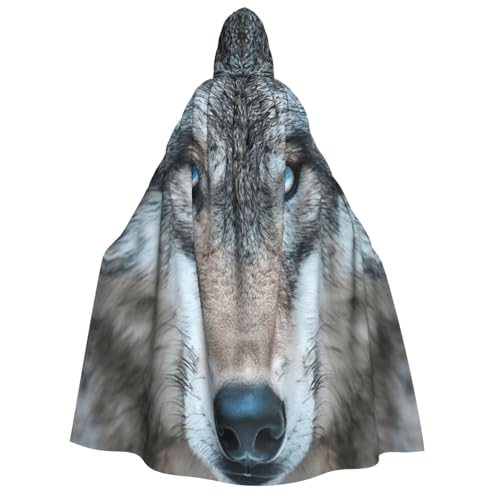 JBJGKHLP Blaue Augen, Wolfsdruck, Unisex, Erwachsene, mit Kapuze, langärmelig, Umhang, Halloween, Weihnachten, Karneval, Mottopartys von JBJGKHLP