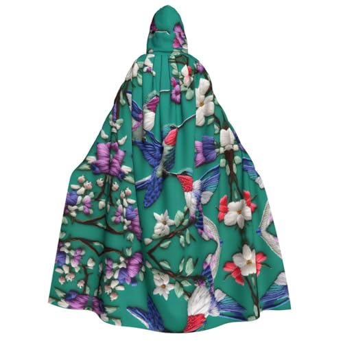 JBJGKHLP Blumen-Kolibri-Stickerei-Druck, Unisex, Erwachsene, mit Kapuze, langärmelig, Umhang, Halloween, Weihnachten, Karneval, Mottopartys von JBJGKHLP