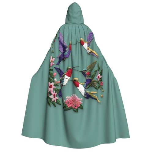 JBJGKHLP Blumen-Kolibri-Stickerei-Druck, Unisex, Erwachsene, mit Kapuze, langärmelig, Umhang, Halloween, Weihnachten, Karneval, Mottopartys von JBJGKHLP