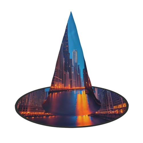 JBJGKHLP Chicago Night Print Halloween Hexenhut Unisex Karneval Cosplay Party Mode Cap Kostüm Zubehör JBJGKHLP Chicago Night Print Halloween Hexenhut Unisex Karneval Cosplay Party Mode Cap Kostüm Zubehör von JBJGKHLP