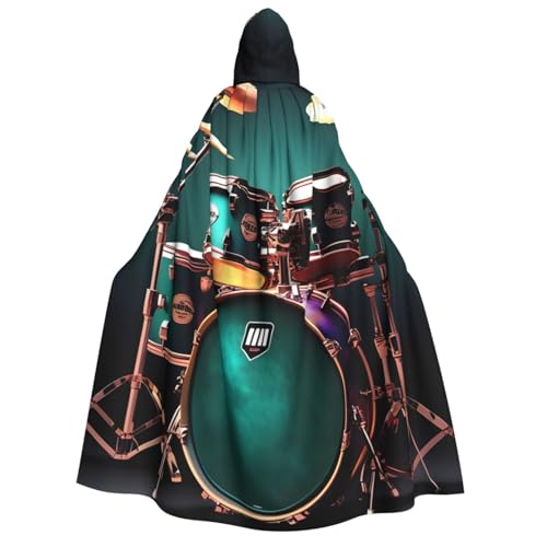 JBJGKHLP Cooles Schlagzeug-Set, Druck, Unisex, Erwachsene, mit Kapuze, langärmelig, Umhang, Halloween, Weihnachten, Karneval, Mottopartys von JBJGKHLP