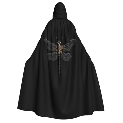 JBJGKHLP Dragonfly schwarzer Druck, Unisex, Erwachsene, mit Kapuze, langärmelig, Umhang, Halloween, Weihnachten, Karneval, Themenpartys von JBJGKHLP