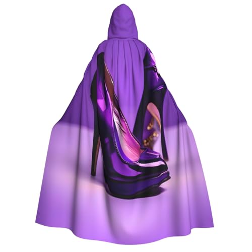 JBJGKHLP Elegante violette High Heels mit Lippenstift-Druck, Unisex, Erwachsene, mit Kapuze, langärmelig, Umhang, Halloween, Weihnachten, Karneval, Mottopartys von JBJGKHLP