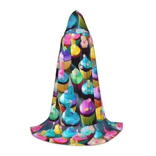 JBJGKHLP Farbenfroher "Happy Birthday"-Cupcakes-Aufdruck, Unisex, Kapuzenumhang, Robe, Karneval, Halloween, Cosplay, Weihnachten, bequem, stilvoll von JBJGKHLP
