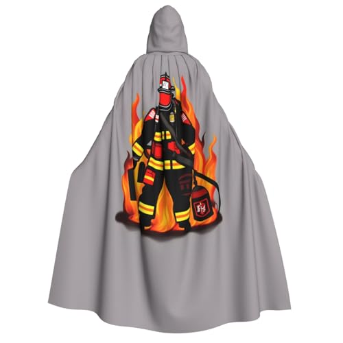 JBJGKHLP Feuerwehrmann Druck Unisex Erwachsene Kapuze Langarm Umhang Halloween Weihnachten Karneval Mottopartys von JBJGKHLP