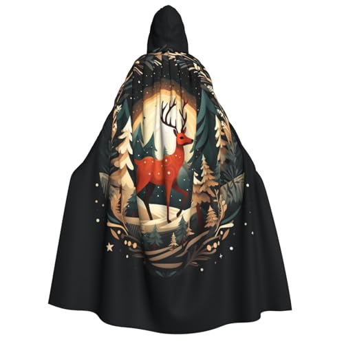 JBJGKHLP Frohe Weihnachten Hirsch Druck Unisex Erwachsene Kapuze Langarm Umhang Halloween Weihnachten Karneval Mottopartys von JBJGKHLP