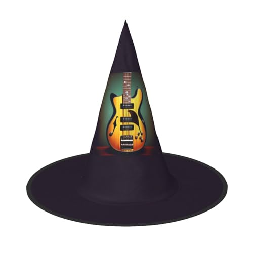 JBJGKHLP Gitarre Bass Musik Musikinstrumente Druck Halloween Hexenhut Unisex Karneval Cosplay Party Mode Cap Kostüm Zubehör von JBJGKHLP