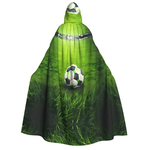 JBJGKHLP Grünes Gras, Fußball-Druck, Unisex, Erwachsene, mit Kapuze, langärmelig, Umhang, Halloween, Weihnachten, Karneval, Mottopartys von JBJGKHLP