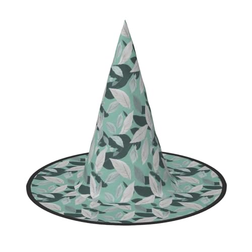 JBJGKHLP Hexenhut für Halloween, Karneval, Cosplay, Party, Mode, Mintgrau, mit Blättern, Kostümzubehör von JBJGKHLP