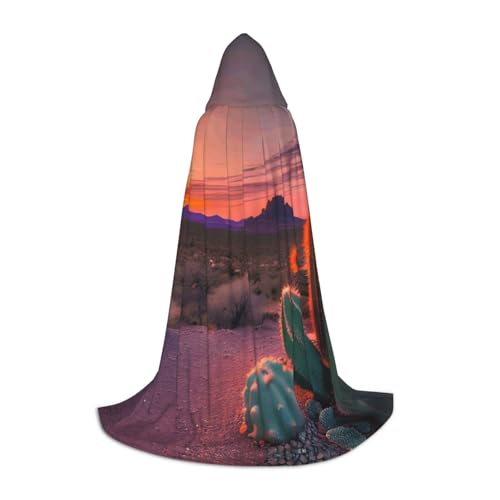 JBJGKHLP Kaktus Wüste Sonnenuntergang Druck Unisex Kapuzenumhang Robe Karneval Halloween Cosplay Weihnachten Bequem Stilvoll von JBJGKHLP