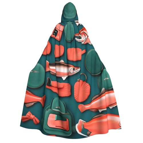 JBJGKHLP Lachsmuster-Druck, Unisex, Erwachsene, mit Kapuze, langärmelig, Umhang, Halloween, Weihnachten, Karneval, Mottopartys von JBJGKHLP
