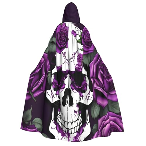 JBJGKHLP Lila Rose Skelett Druck Unisex Erwachsene Kapuze Langarm Umhang Halloween Weihnachten Karneval Mottopartys von JBJGKHLP