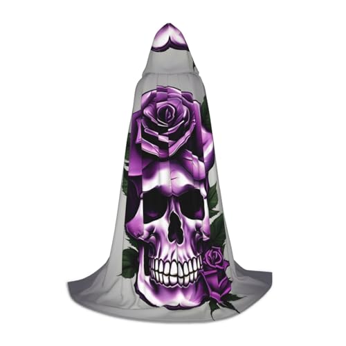 JBJGKHLP Lila Rose Totenkopf Druck Unisex Kapuzenumhang Robe Karneval Halloween Cosplay Weihnachten Bequem Stilvoll von JBJGKHLP