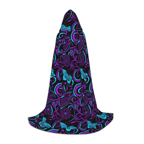 JBJGKHLP Lila Schmetterling und Blumen Druck Unisex Kapuzenumhang Robe Karneval Halloween Cosplay Weihnachten Bequem Stilvoll von JBJGKHLP