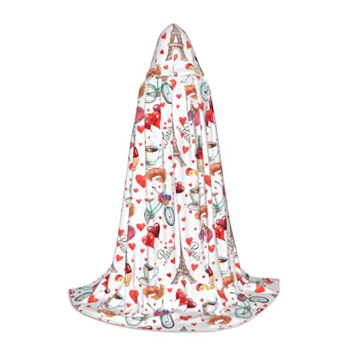 JBJGKHLP Love Paris Turm Fahrrad Herz Druck Unisex Kapuzenumhang Robe Karneval Halloween Cosplay Weihnachten Bequem Stilvoll von JBJGKHLP