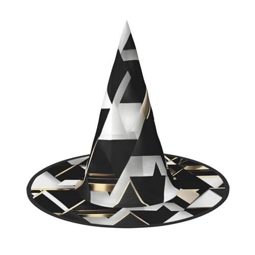 JBJGKHLP Mode Modern Schwarz Weiß Gold Dreieck Druck Halloween Hexenhut Unisex Karneval Cosplay Party Mode Cap Kostüm Zubehör JBJGKHLP Mode Modern Schwarz Weiß Gold Dreieck Druck Halloween Hexenhut Unisex Karneval Cosplay Party Mode Cap Kostüm Zubehör von JBJGKHLP