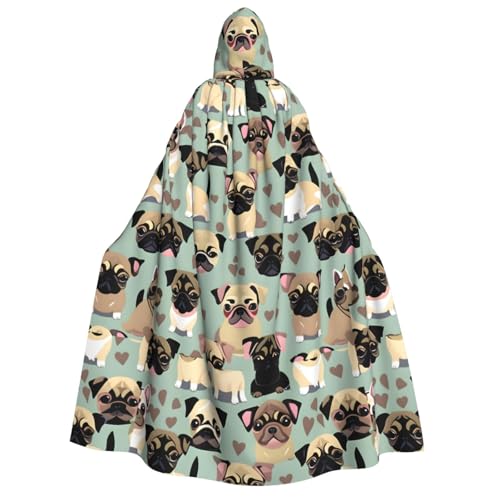 JBJGKHLP Niedlicher Chihuahua-Mops-Muster, Unisex, Erwachsene, mit Kapuze, langärmelig, Umhang, Halloween, Weihnachten, Karneval, Mottopartys von JBJGKHLP