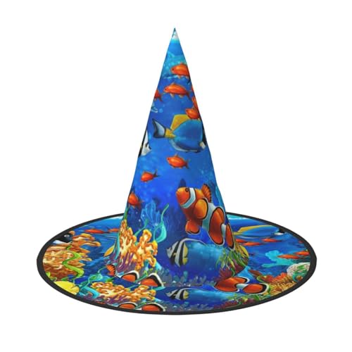 JBJGKHLP Ocean Tropical Fish Coral Undersea World Print Halloween Hexenhut Unisex Karneval Cosplay Party Mode Cap Kostüm Zubehör JBJGKHLP Ocean Tropical Fish Coral Undersea World Print Halloween Hexenhut Unisex Karneval Cosplay Party Mode Cap Kostüm Zubehör von JBJGKHLP