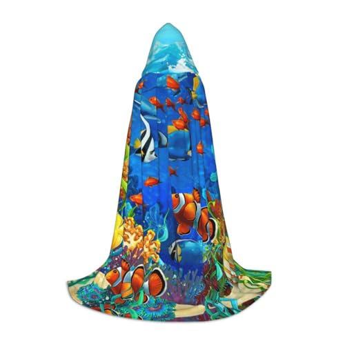 JBJGKHLP Ocean Tropical Fish Coral Undersea World Print Unisex Hooded Cloak Robe Robe Carnival Halloween Cosplay Christmas Comfortable Stylish von JBJGKHLP