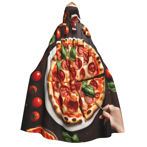 JBJGKHLP Pizza-Lebensmittel-Aufdruck, Unisex, Erwachsene, mit Kapuze, langärmelig, Umhang, Halloween, Weihnachten, Karneval, Mottopartys von JBJGKHLP