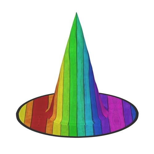 JBJGKHLP Regenbogenfarbener Holzhintergrund, Halloween-Hexenhut, Unisex, Karneval, Cosplay, Party, Mode, Kappe, Kostüm-Zubehör von JBJGKHLP